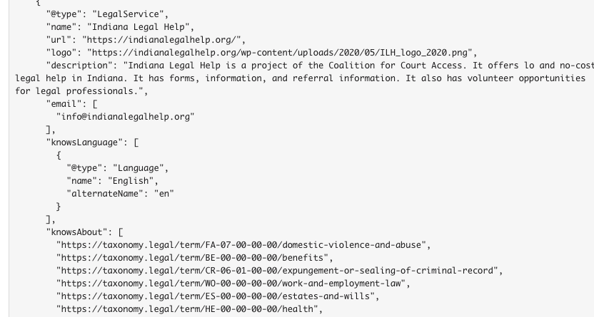 Schema markup for legal aid groups